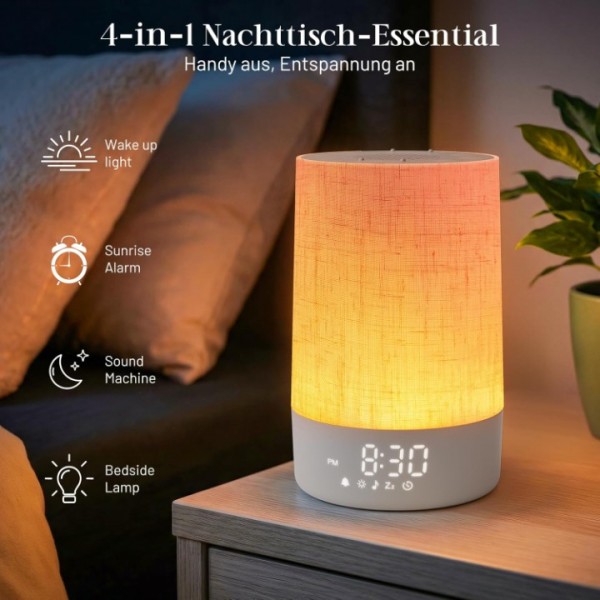 Foryond Tageslichtwecker mit 30 Naturgeräuschen,Wecker mit Licht Sonnenaufgang,Dimmbar Nachttischlampe,Lichtwecker Einschlafshilfe und Timer,Geschenke für Mutter und Vater, Frauen und Männer