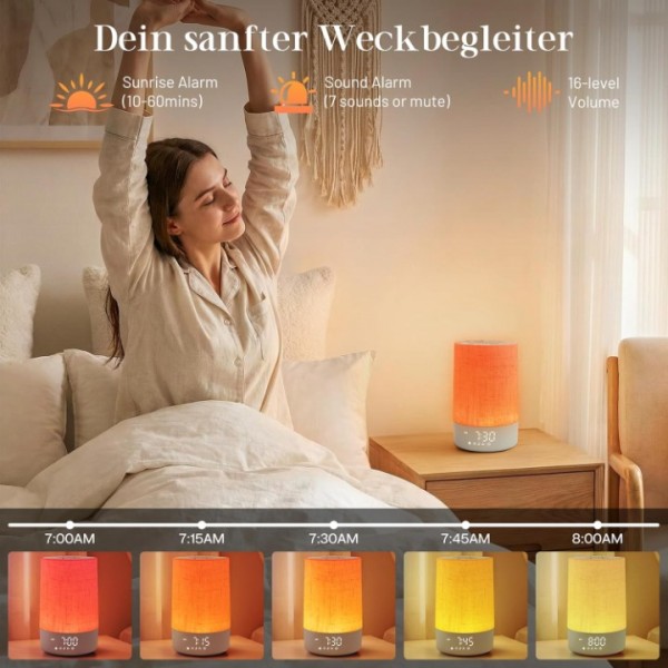 Foryond Tageslichtwecker mit 30 Naturgeräuschen,Wecker mit Licht Sonnenaufgang,Dimmbar Nachttischlampe,Lichtwecker Einschlafshilfe und Timer,Geschenke für Mutter und Vater, Frauen und Männer